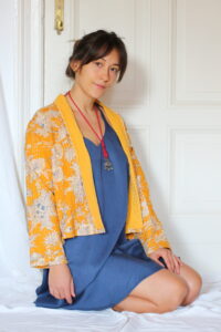 Kantha Jacke handgefertigt Damen senfgelb — ManduTrap Sunaja