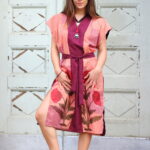 Aira Kimono Midi Kleid Damen – Handblockprint Rajasthan & Berry Tencel | Zero Waste Design